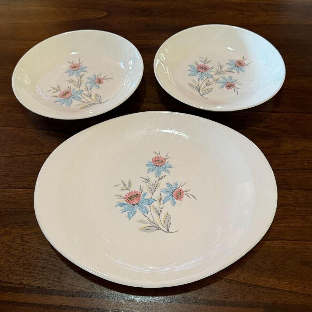 Vintage Steubenville Fairlane Oval Platter and 2 Bowls Pottery Made in the USA